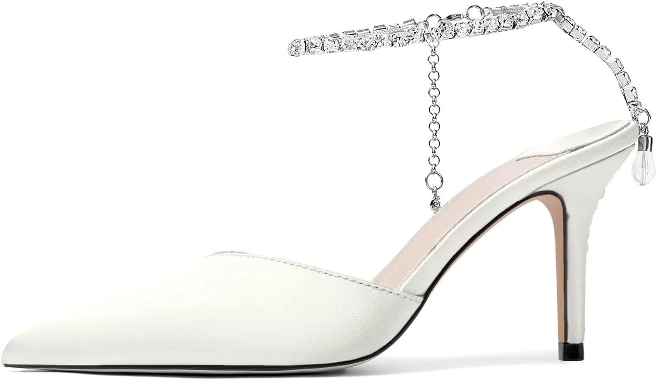Vertundy Women's High Heel Stiletto Pumps Closed Pointed Toe Ankle Strap Fashion Strappy Sandals Comfortable Party Wedding Dressy Shoes 3.3IN