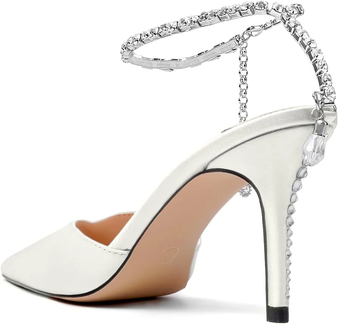 Vertundy Women's High Heel Stiletto Pumps Closed Pointed Toe Ankle Strap Fashion Strappy Sandals Comfortable Party Wedding Dressy Shoes 3.3IN