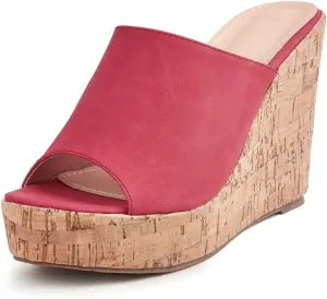 Vertundy Women's Wedge Sandals Slip on Slides Platform Round Open Toe Backless Fish Mouth Comfortable Slipper Cork Dressy Summer Casual Shoes 11CM