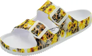 VICT POPU Womens Sandals Adjustable Double Buckle Strap Waterproof EVA Flat Slides