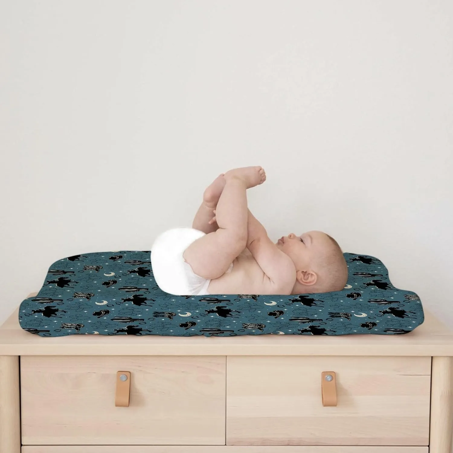 Vintage Western Cowboy Baby Changing Pad Covers Cowboy Horse Boots Hat Cactus Moon Diaper Changing Table Sheets for Boy Wild Plants Soft Breathable Stretch Fitted Nursery Changing Table Mat 32''x16''