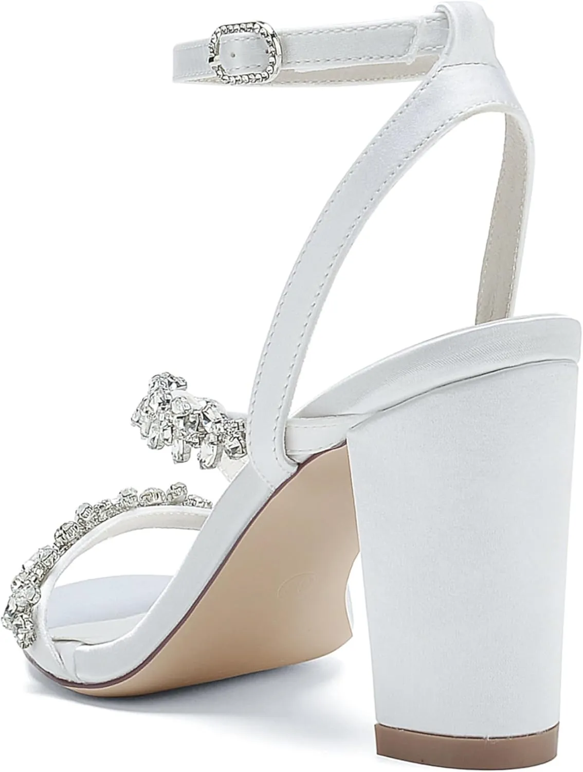 Wedding Bride Shoes Sandal Shoes Open Toe Block Heel Satin Rhinestones Women High Heels Formal Party Heeled Sandals 8.5Cm