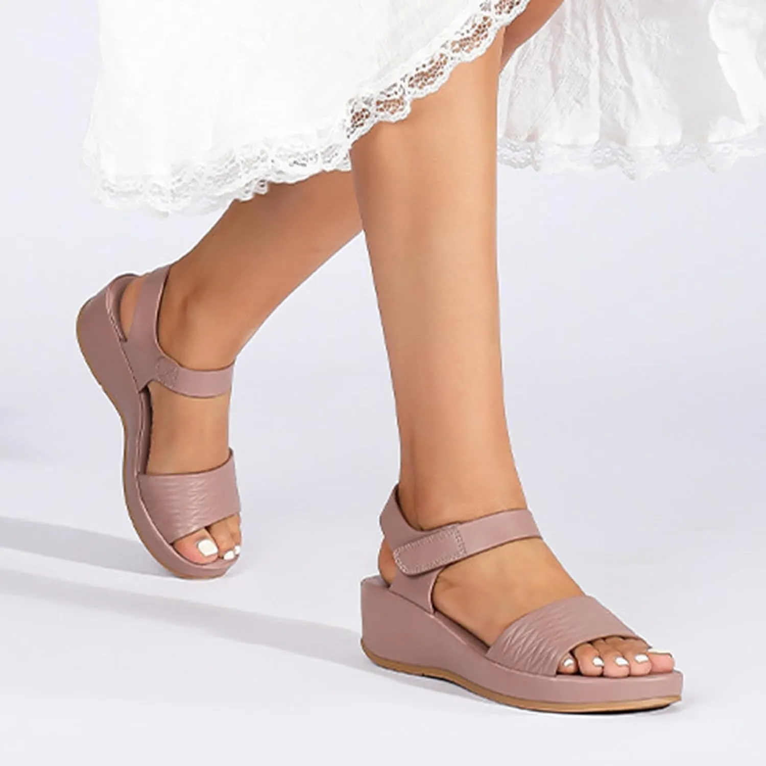 Wedge Sandals for Women 2024 Women Sandals Fashionable New Pattern Simple Solid Color Wedge Hook Loop Comfortable