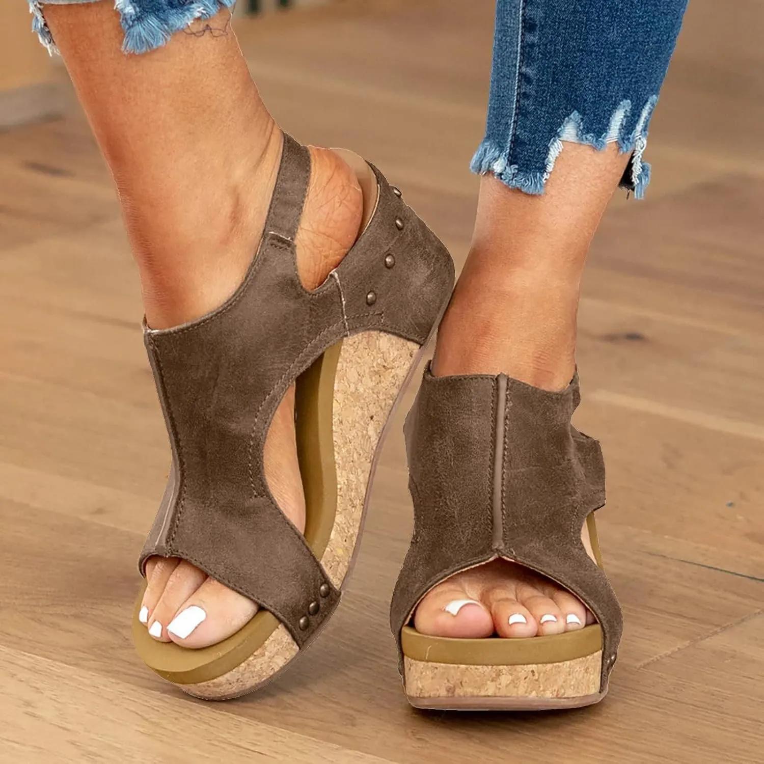 Wedge Sandals for Women 2025, Women's Platform Sandals Wedge Heels Sandals Ankle Strap Open Toe Casual Summer Dressy Wedges Shoes Ladies Sandals (A-Coffee, 8)