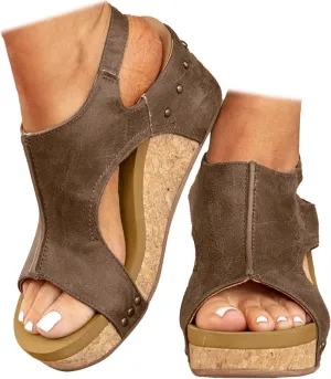 Wedge Sandals for Women 2025, Women's Platform Sandals Wedge Heels Sandals Ankle Strap Open Toe Casual Summer Dressy Wedges Shoes Ladies Sandals (A-Coffee, 8)