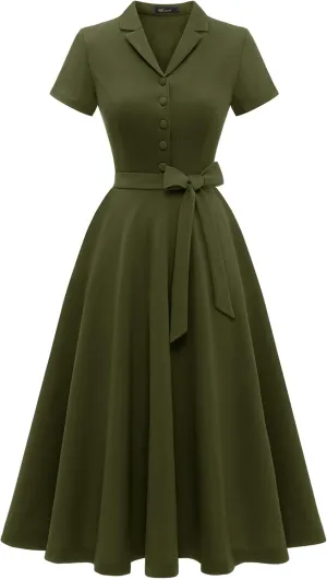 Wedtrend Women's Vintage Tea Dress, Short Sleeve Cocktail Party Dress Work Church Casual Dress