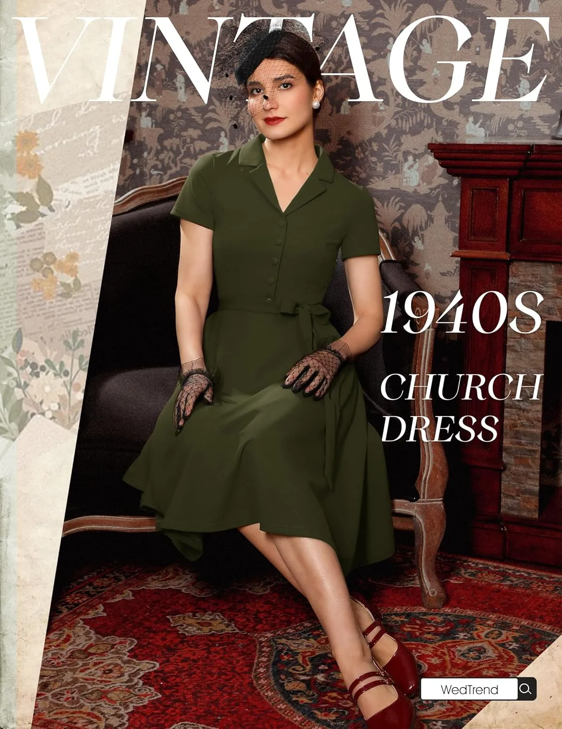 Wedtrend Women's Vintage Tea Dress, Short Sleeve Cocktail Party Dress Work Church Casual Dress