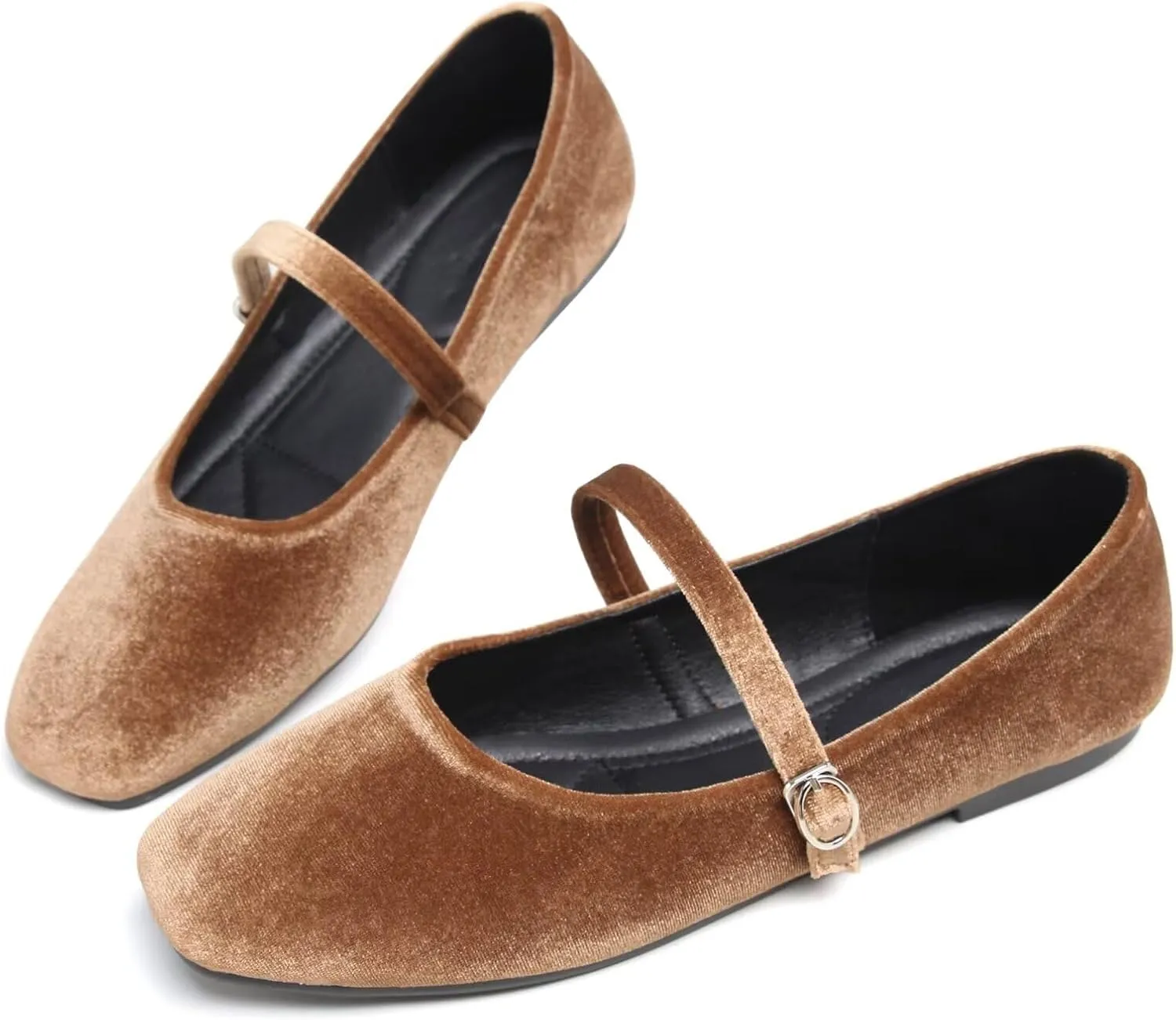 WENJIAZHIZHI Women's Ballet Flats Square Toe Comfortable Mary Jane Shoes Dressy Casual Slip-On Ballerina Working Flats Shoes