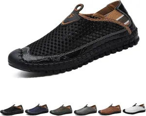 WENOREG Men's Mesh Breathable Walking Slip-On Loafers,Fashion Outdoor Lightweight Handmade Stitching Honeycomb Soft Bottom Walking Driving Water Shoes Casual Sandals