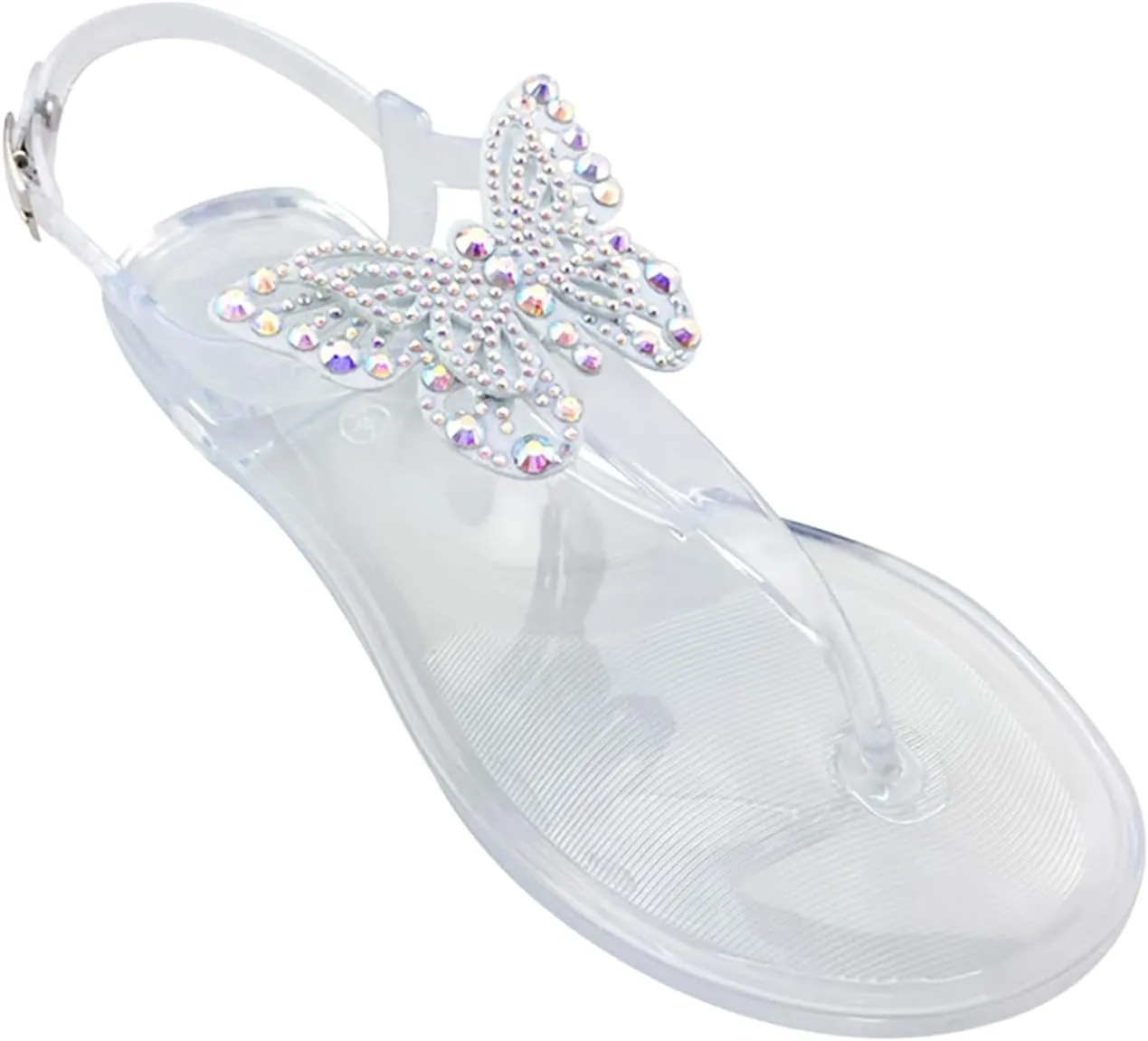 WENOREG Women's Rhinestone Bow Clear Flat Thong Sandals,Summer Fashion T-Strap Adjustable Ankle Buckle Comfortable Slip On Casual Beach Water Proof Jelly Flip Flop Shoes Sandals