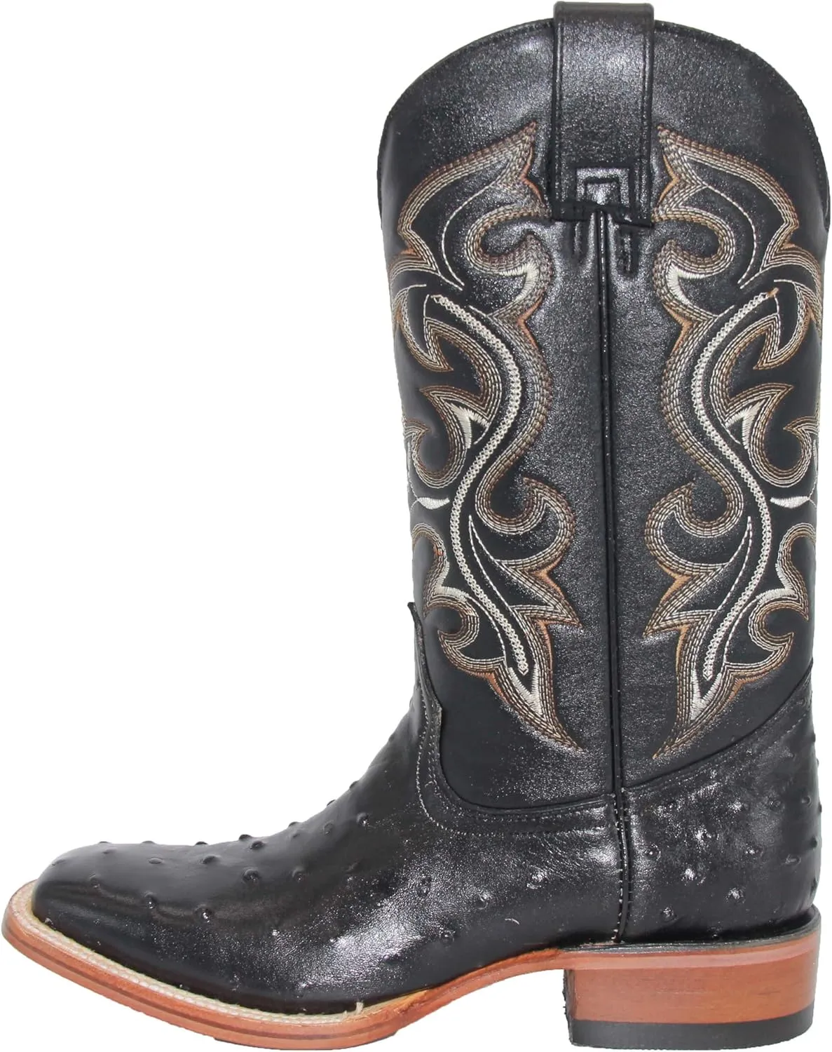 Western Shops Mens Genuine Cowhide Leather Quill Ostrich Print Western Cowboy Square Toe Rodeo Boots