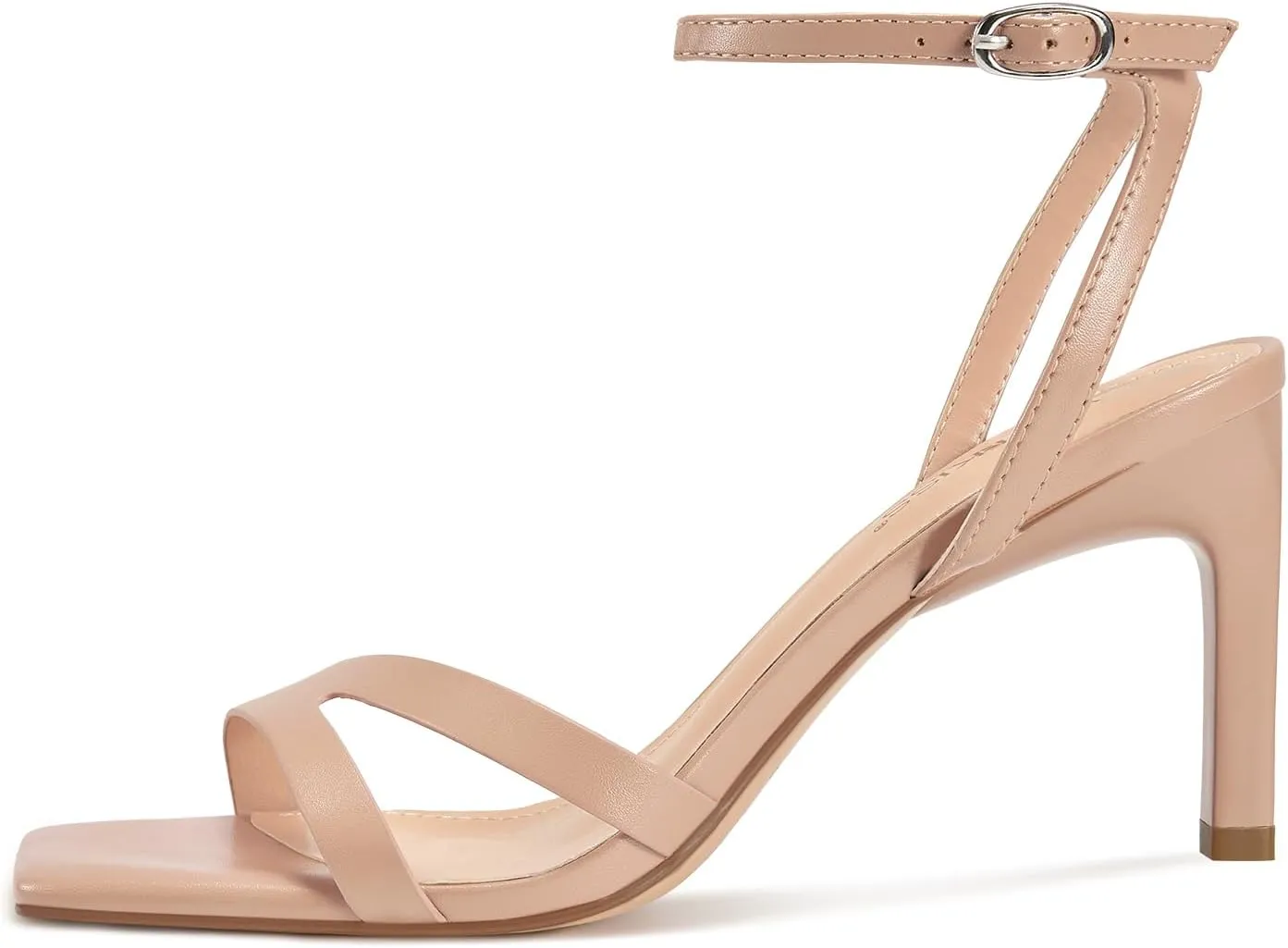wetkiss Womens Heels Square Open Toe Strappy High Heels with Buckle Ankle Strap Heeled Sandals for Women Party Wedding Daily Sexy Party