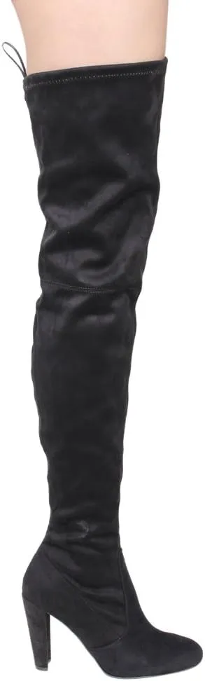 Wild Diva Lounge Amaya-12 Women's Drawstring Stretchy Over The Knee Block Heel Boots