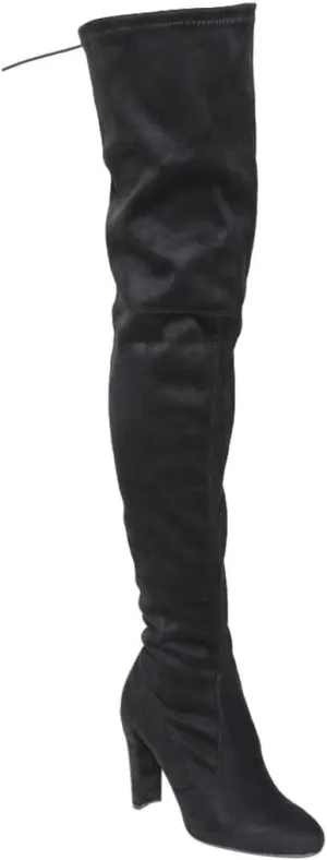 Wild Diva Lounge Amaya-12 Women's Drawstring Stretchy Over The Knee Block Heel Boots