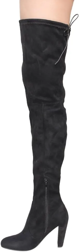 Wild Diva Lounge Amaya-12 Women's Drawstring Stretchy Over The Knee Block Heel Boots
