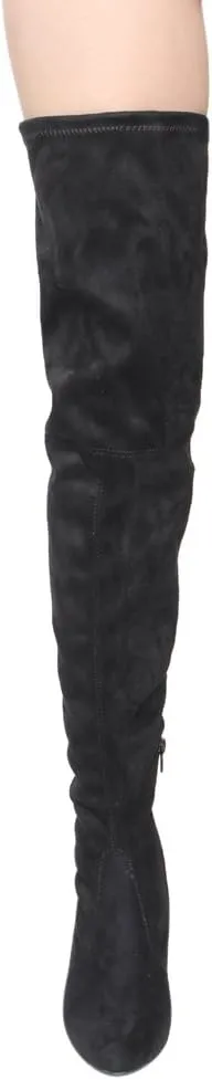 Wild Diva Lounge Amaya-12 Women's Drawstring Stretchy Over The Knee Block Heel Boots