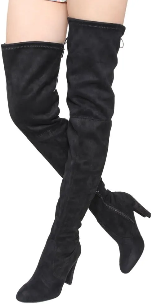 Wild Diva Lounge Amaya-12 Women's Drawstring Stretchy Over The Knee Block Heel Boots