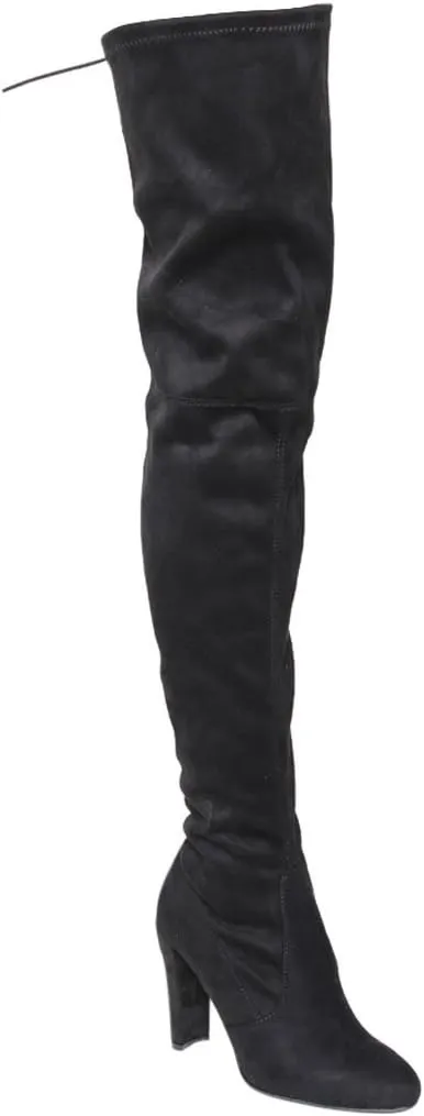 Wild Diva Lounge Amaya-12 Women's Drawstring Stretchy Over The Knee Block Heel Boots