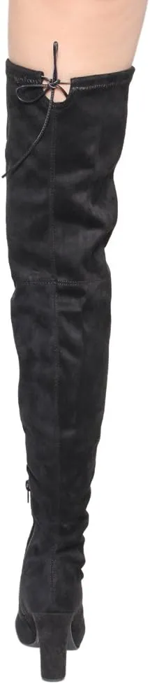 Wild Diva Lounge Amaya-12 Women's Drawstring Stretchy Over The Knee Block Heel Boots