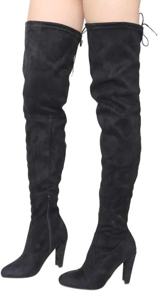 Wild Diva Lounge Amaya-12 Women's Drawstring Stretchy Over The Knee Block Heel Boots