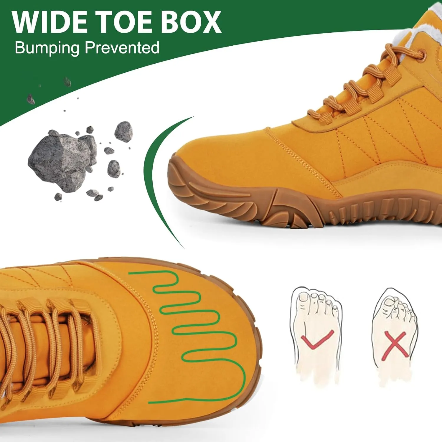 Winter Snow Boots for Women Men Hike Barefoot Shoes Minimalist Winter Snow Boots Zero Drop & Wide Toe Box & Waterproof Fur Lining Snow Booties Warm Hike Shoes