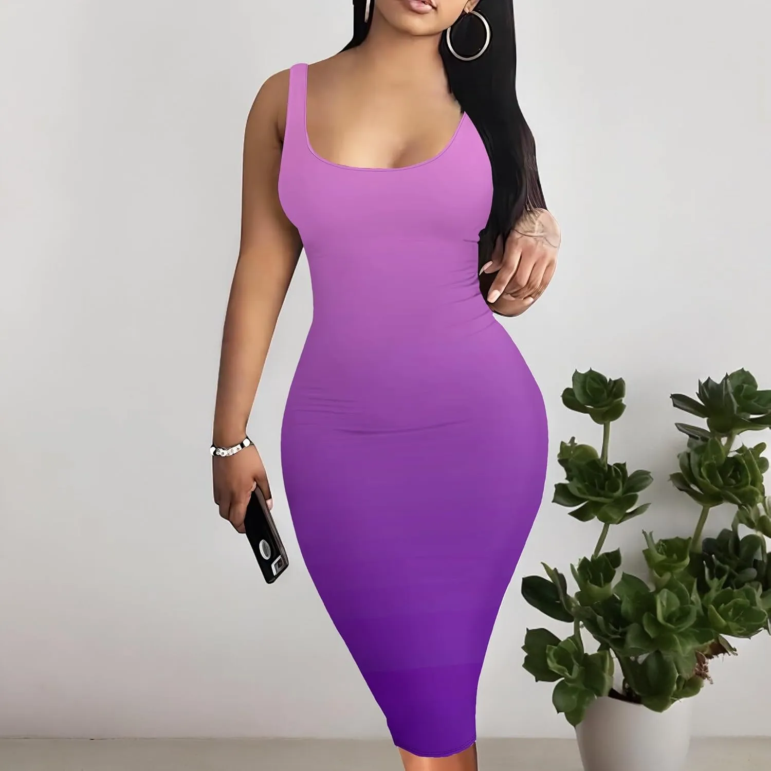 Women Casual Tank Top Sexy Bodycon Dress Summer Beach Pencil Sleeveless Basic Solid Color Cocktail Club Midi Dresses