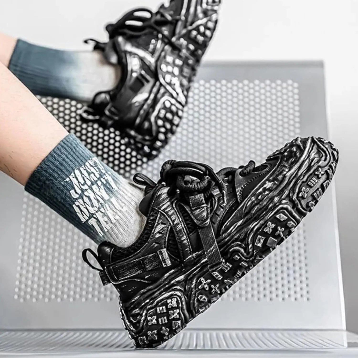 Women Chunky Platform Sneakers, Futuristic Techwear Dad Shoes, Y2K Fashion Outdoor Streetwear, Breathable Non Slip