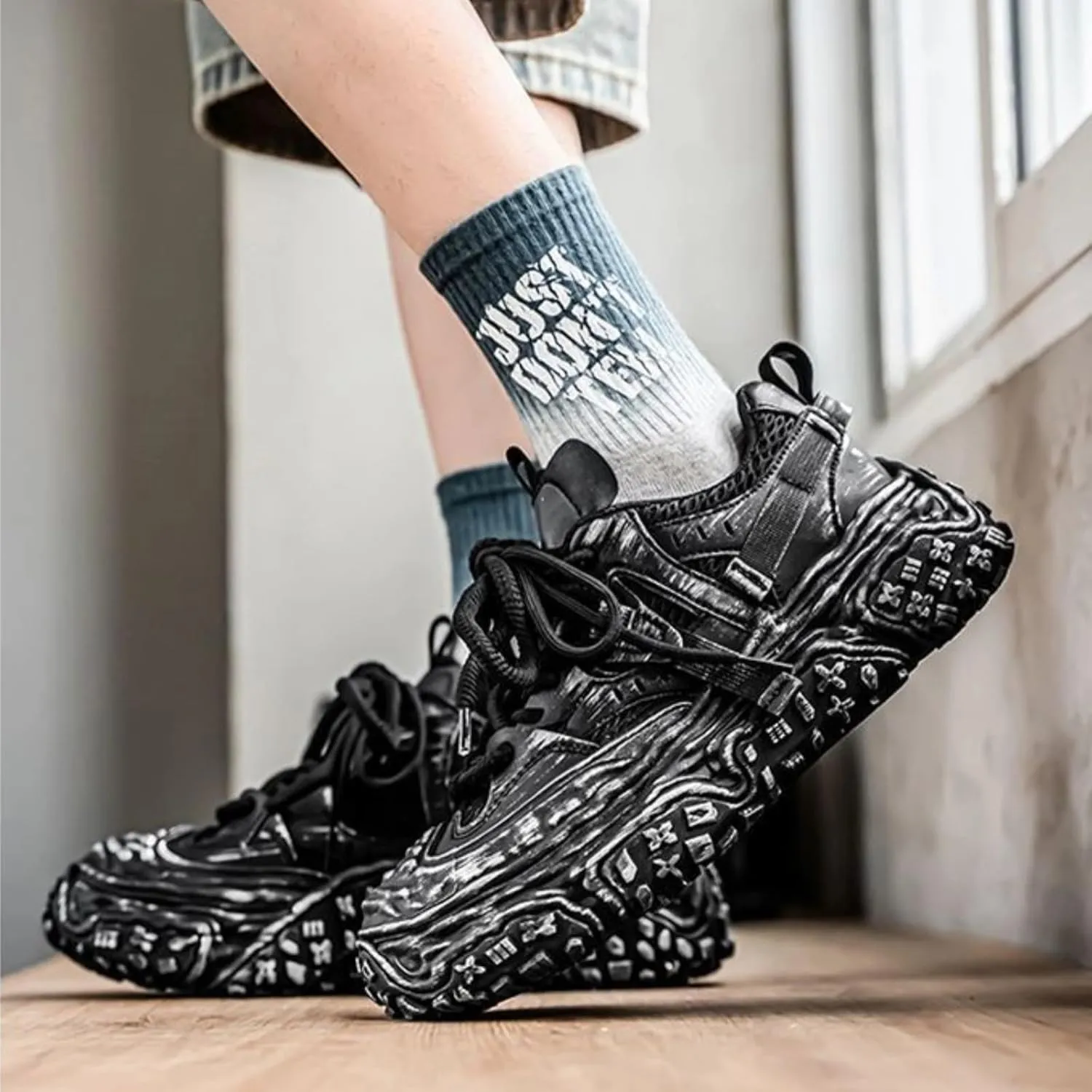 Women Chunky Platform Sneakers, Futuristic Techwear Dad Shoes, Y2K Fashion Outdoor Streetwear, Breathable Non Slip