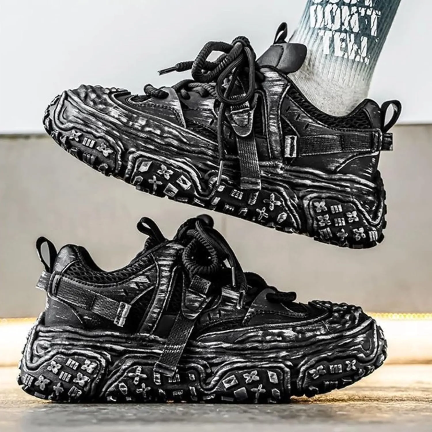 Women Chunky Platform Sneakers, Futuristic Techwear Dad Shoes, Y2K Fashion Outdoor Streetwear, Breathable Non Slip