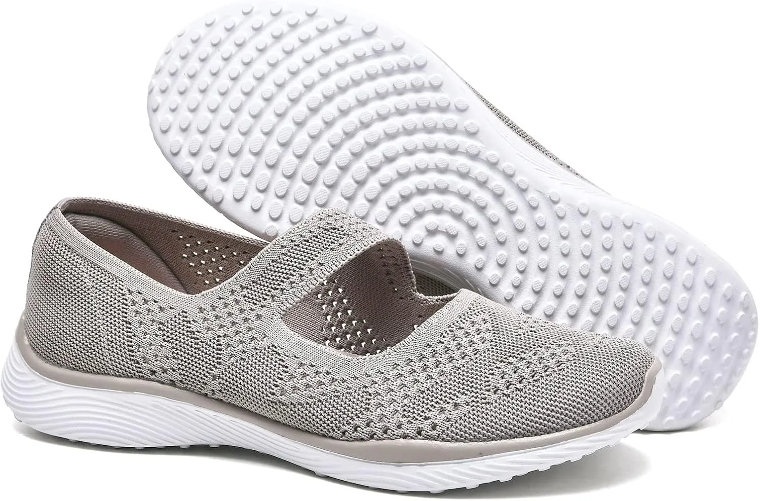 Women Mary Jane Shoes Slip On Walking Flats Comfortable Dressy Knit Washable Casual Nurse Shoe with Arch Support