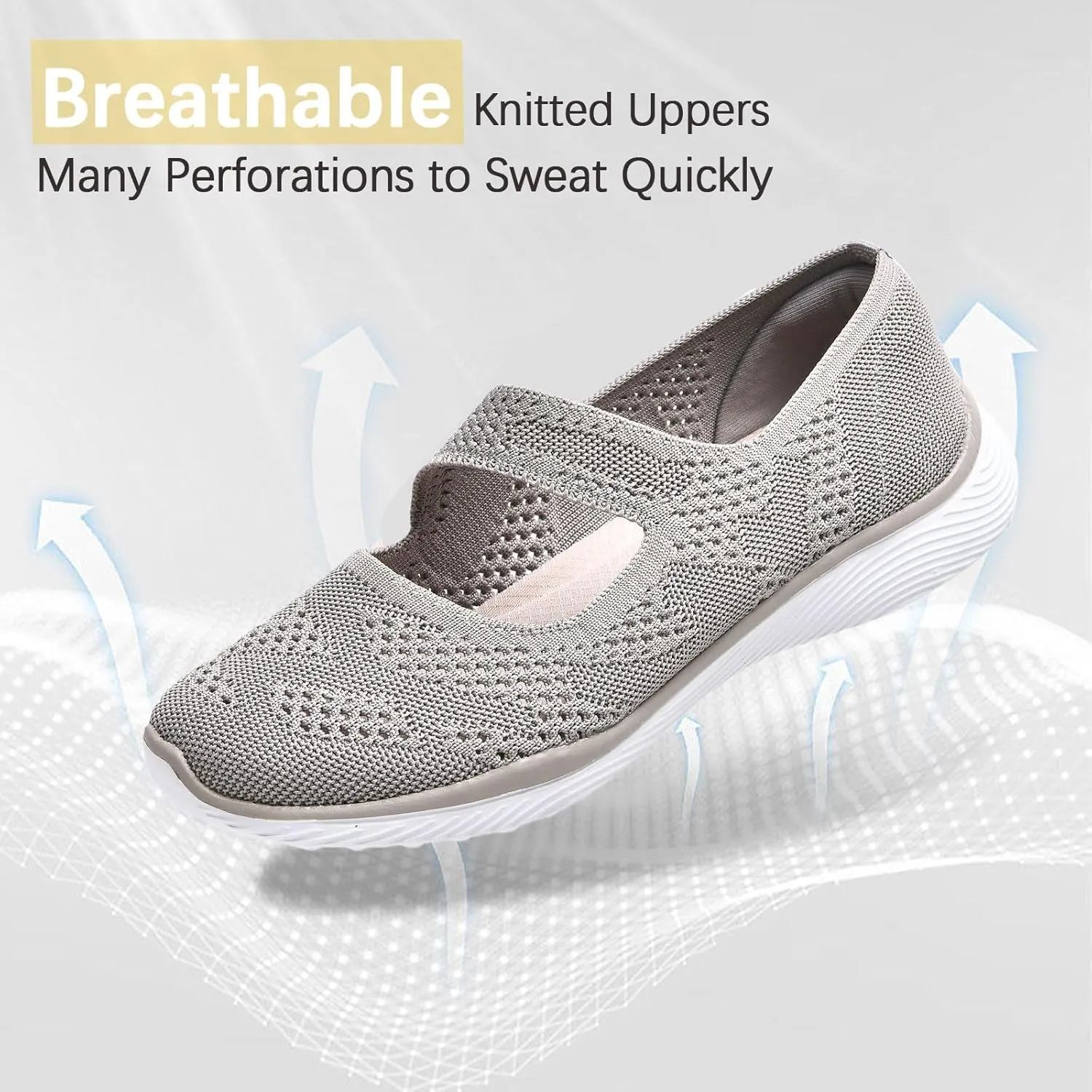 Women Mary Jane Shoes Slip On Walking Flats Comfortable Dressy Knit Washable Casual Nurse Shoe with Arch Support