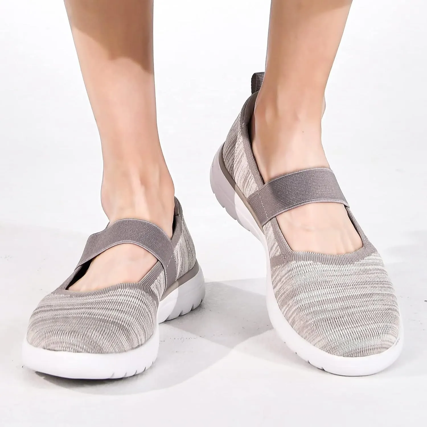Women Mary Jane Shoes Slip On Walking Flats Comfortable Dressy Knit Washable Casual Nurse Shoe with Arch Support