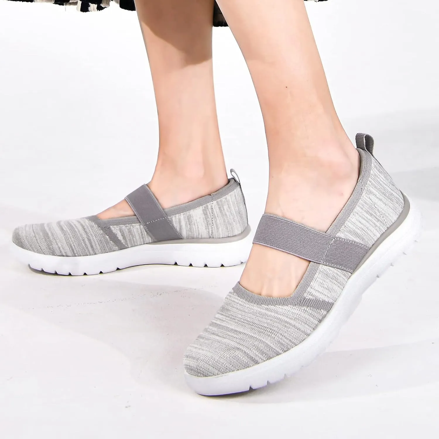 Women Mary Jane Shoes Slip On Walking Flats Comfortable Dressy Knit Washable Casual Nurse Shoe with Arch Support