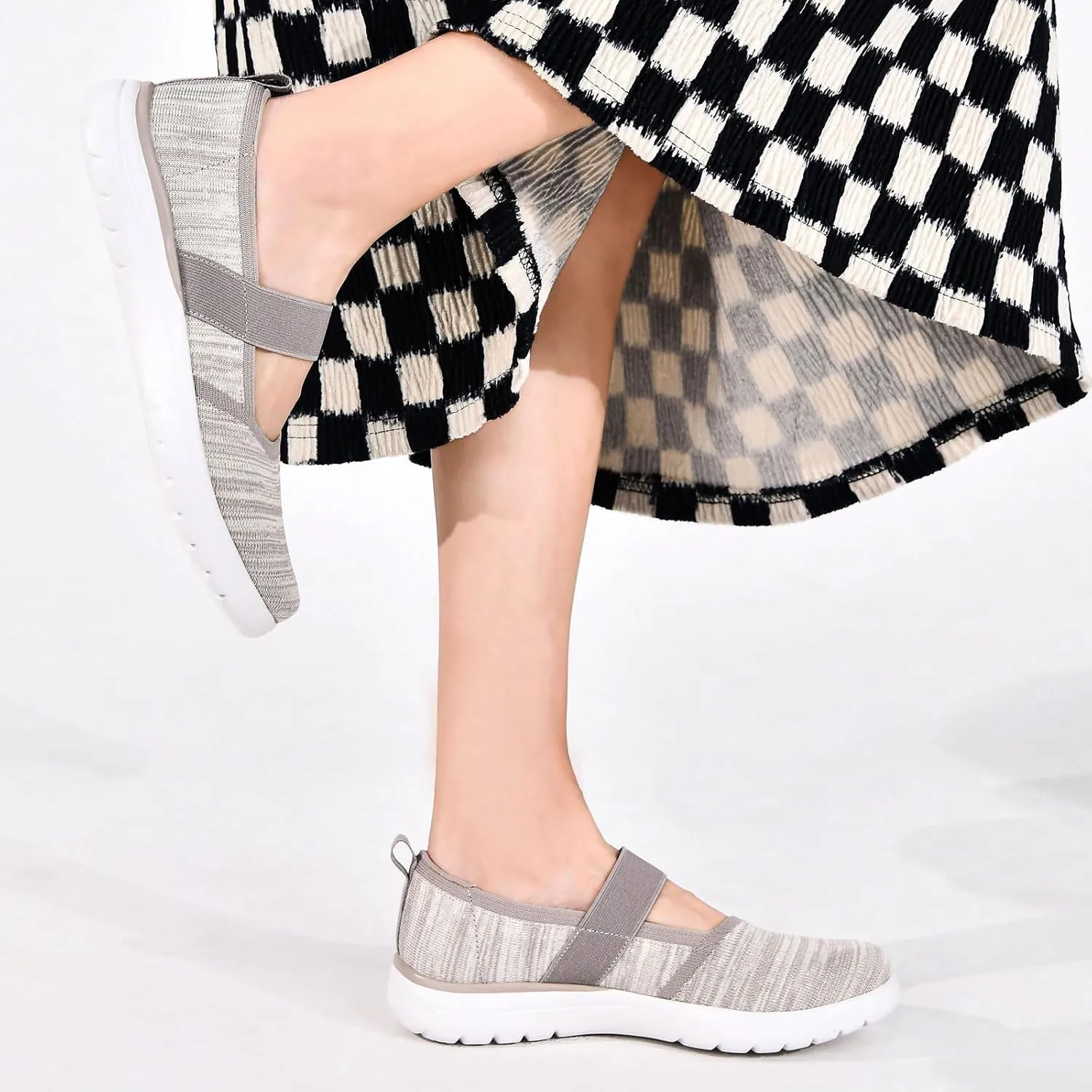 Women Mary Jane Shoes Slip On Walking Flats Comfortable Dressy Knit Washable Casual Nurse Shoe with Arch Support