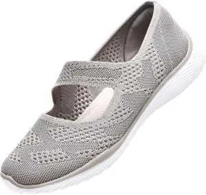 Women Mary Jane Shoes Slip On Walking Flats Comfortable Dressy Knit Washable Casual Nurse Shoe with Arch Support