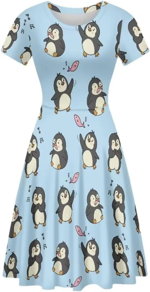 Women Short Sleeve Crew Neck Dresses Cute Graphic Summer Hawaiian Dress for Beach Party