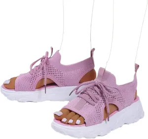 Women Summer Athletic Shoes Sandals Mesh Casual Thick Soled Lace Up Sandals Open Toe Beach Shoes Wedge Sandals for Women