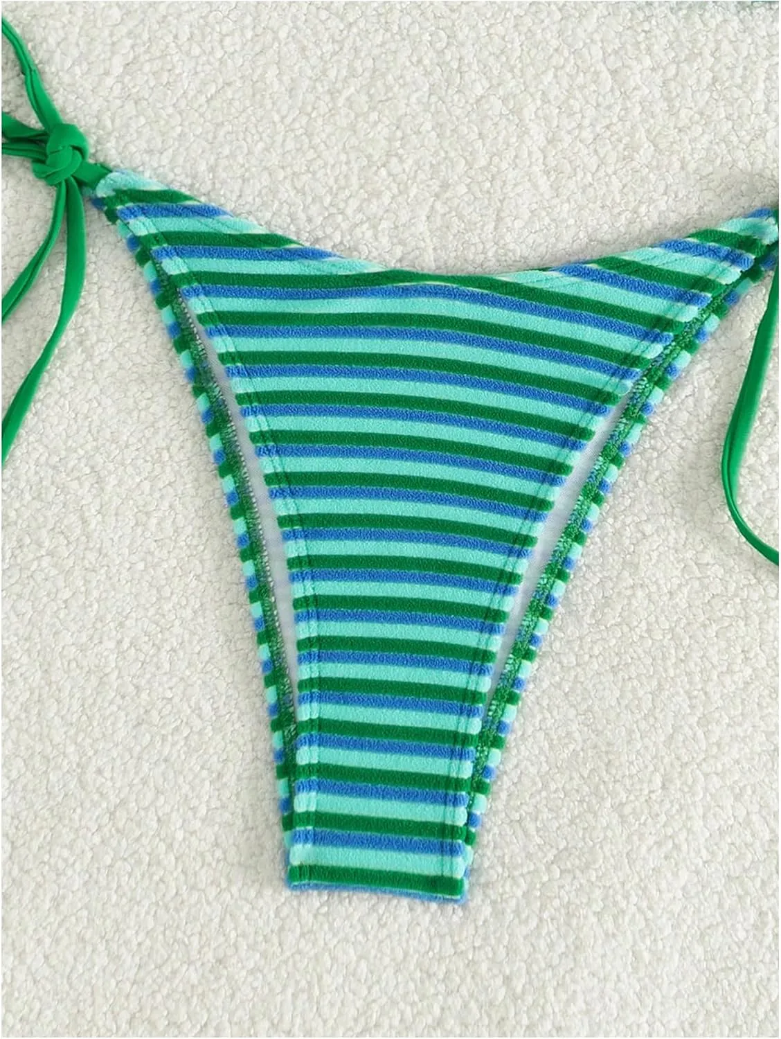 Women's 2 Piece Bikini Sets Halter Tie Side Triangle Swimsuit Striped Bathing Suit