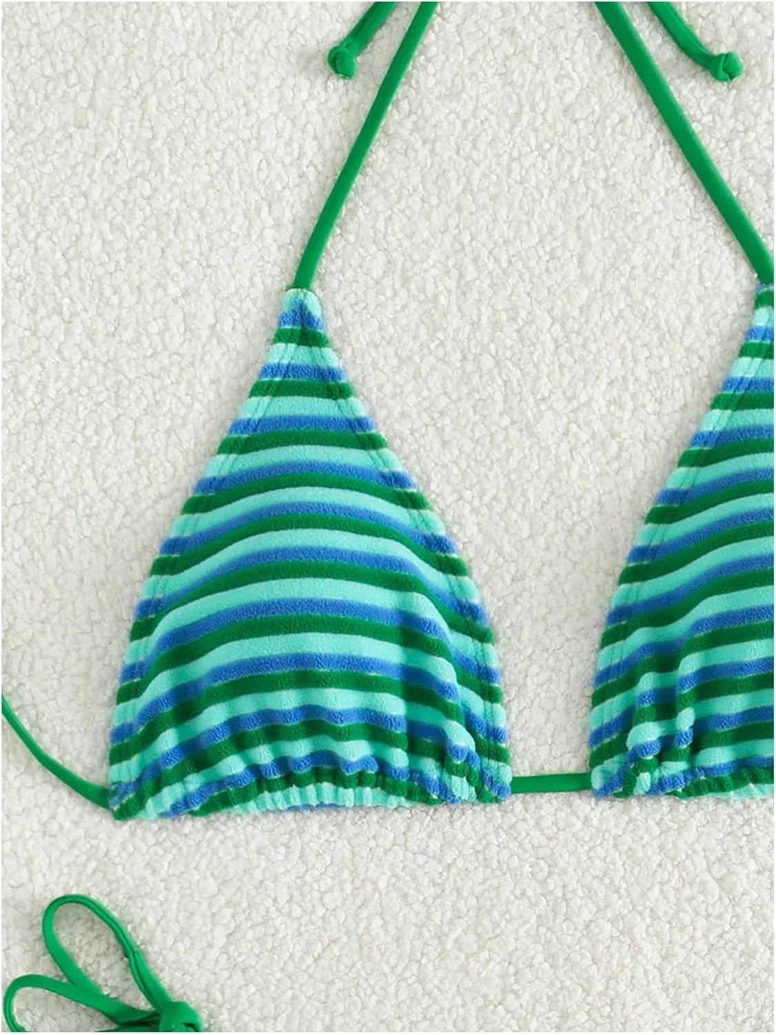 Women's 2 Piece Bikini Sets Halter Tie Side Triangle Swimsuit Striped Bathing Suit