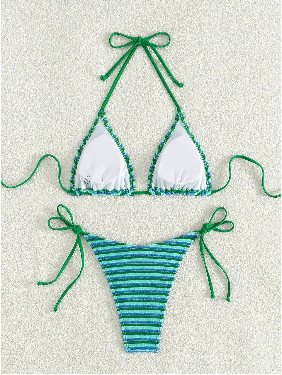 Women's 2 Piece Bikini Sets Halter Tie Side Triangle Swimsuit Striped Bathing Suit