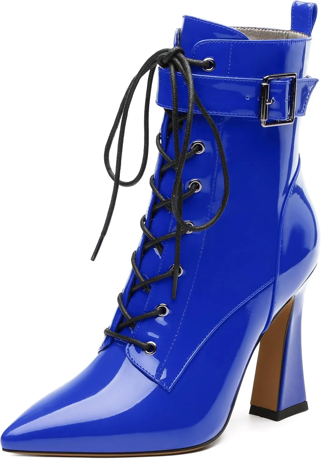 Women's Ankle Boots, Pointed Toe Lace up High Heel Booties, Side Zipper Fashion Solid Short Boot for Women