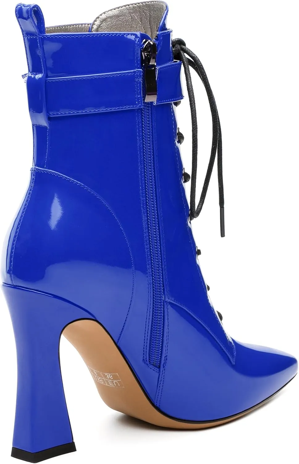Women's Ankle Boots, Pointed Toe Lace up High Heel Booties, Side Zipper Fashion Solid Short Boot for Women