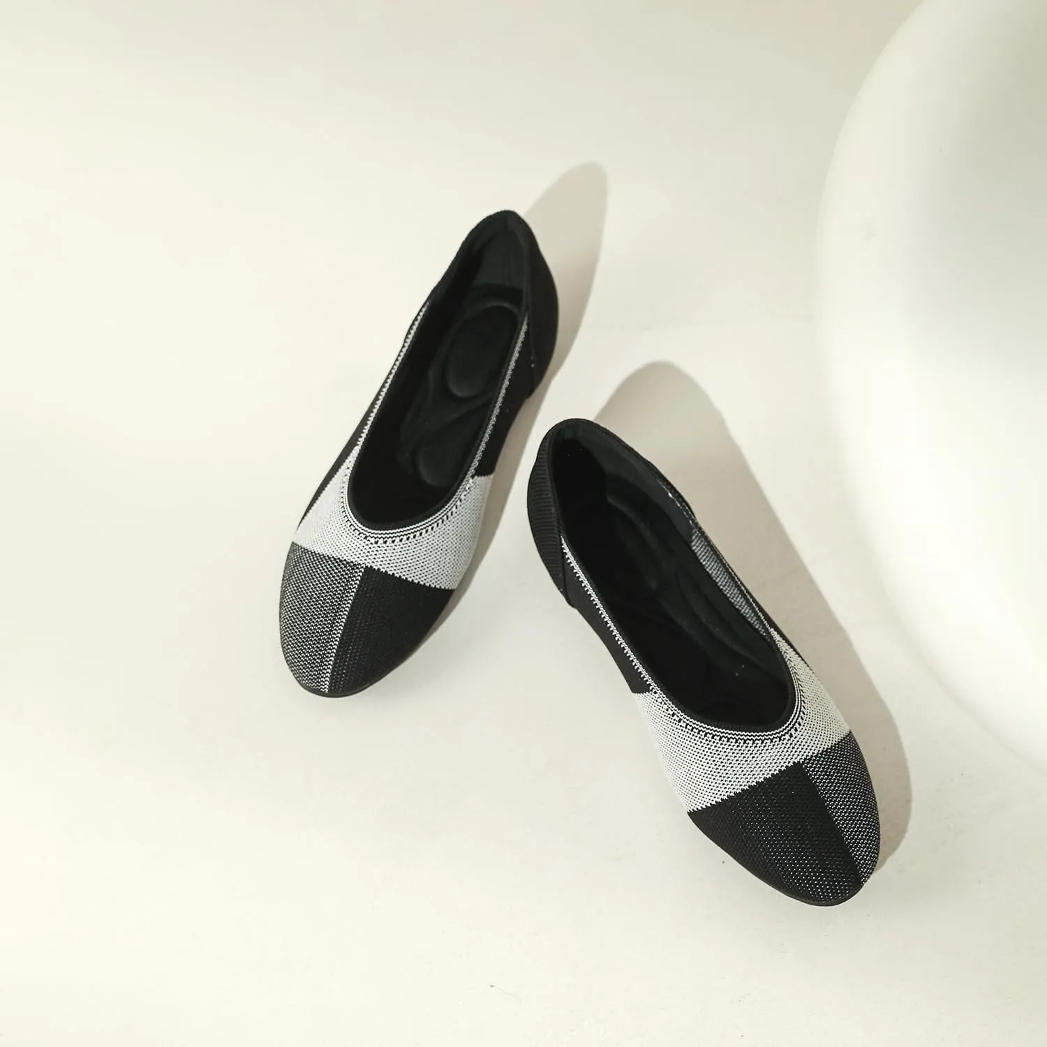 Women's Ballet Flat Knit Round Toe Slip On Walking Comfort Flexible Soft Shoes for Woman Low Wedge
