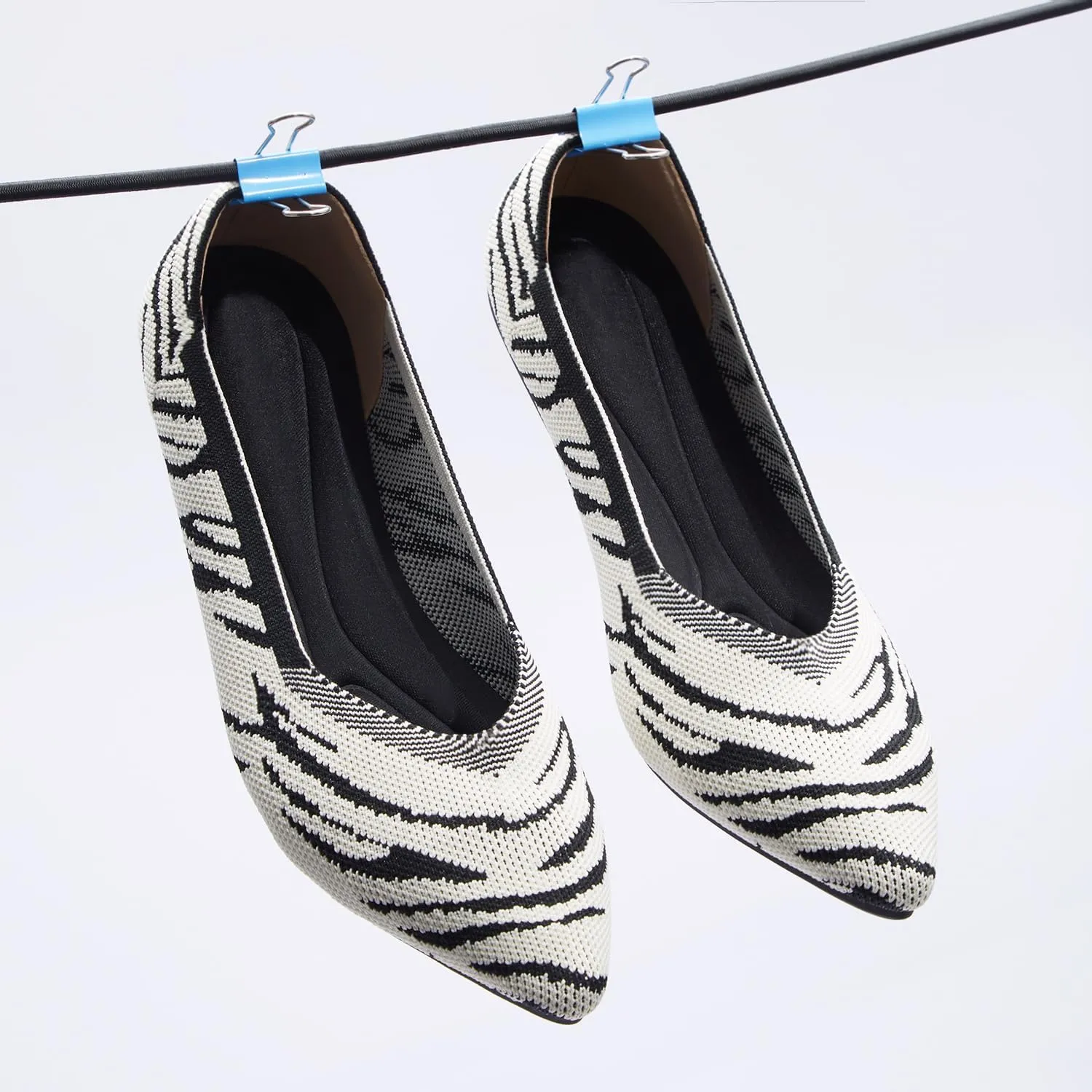 Women's Ballet Flat Shoes Knit Dress Shoes Pointed Toe Flats Comfort Slip on Walking Flats Foldable Soft Shoes