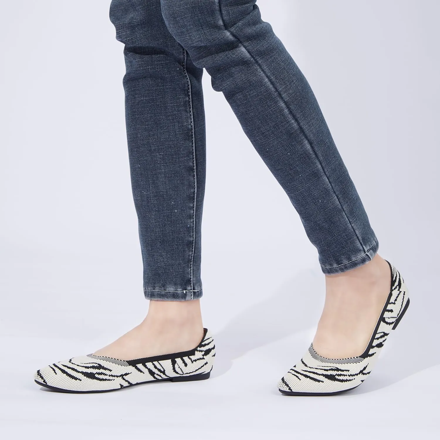Women's Ballet Flat Shoes Knit Dress Shoes Pointed Toe Flats Comfort Slip on Walking Flats Foldable Soft Shoes