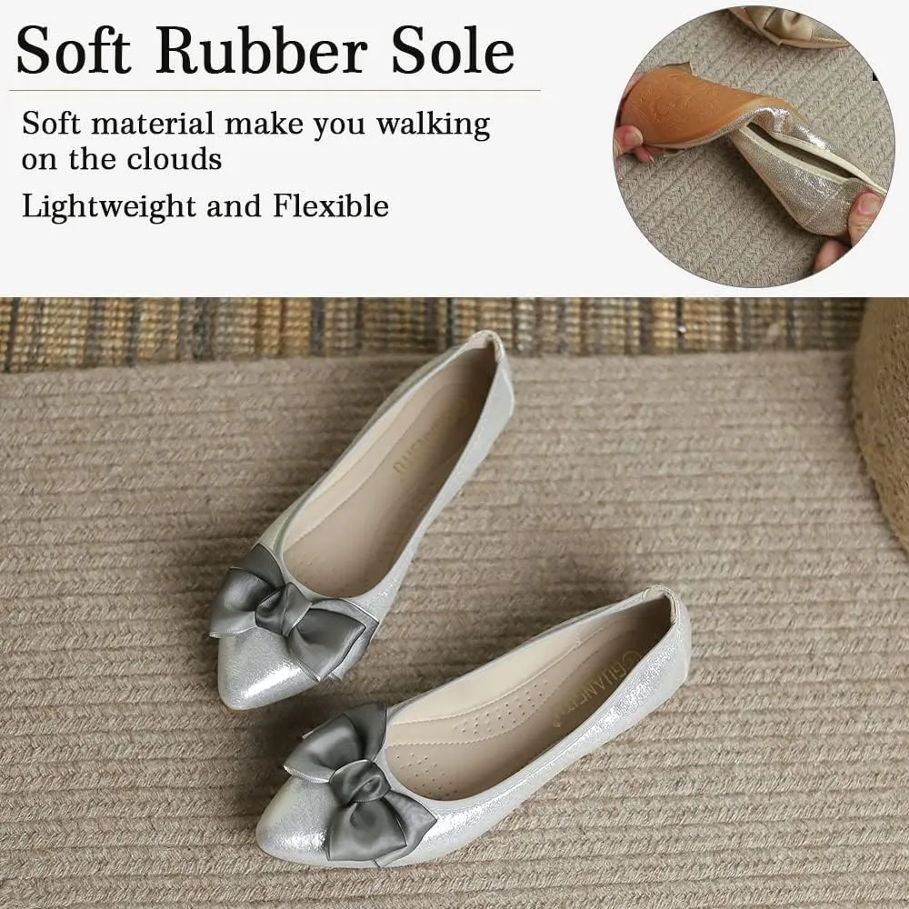 Women's Ballet Flats Foldable Casual Sparkly Rhinestone Wedding Comfort Slip on Walking Flat Shoes Ballerina Shoes