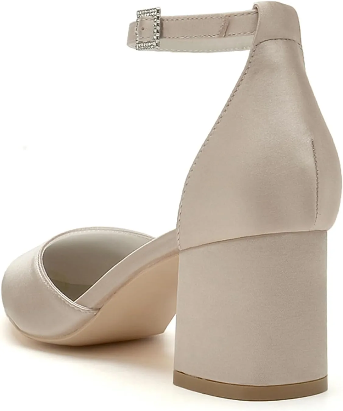 Women's Block Heels Satin Bridal Wedding Shoes CG2102-01 Pointed Toe Ankle Strap Court Shoes 2.36in/6cm
