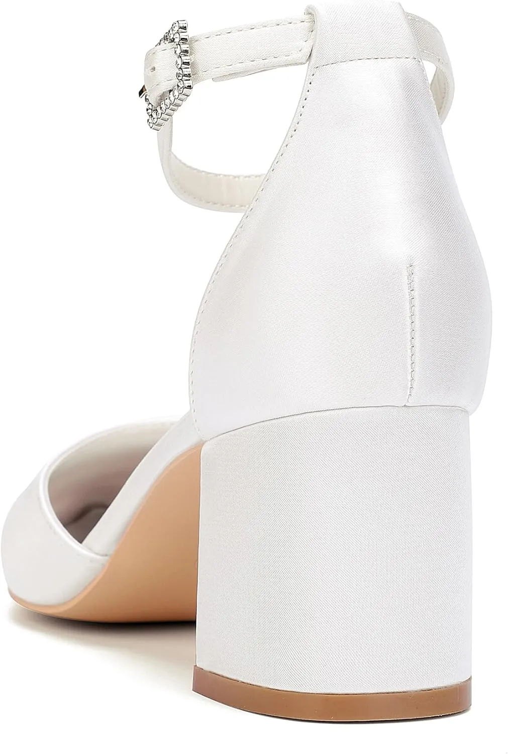 Women's Block Heels Satin Bridal Wedding Shoes CG2102-01 Pointed Toe Ankle Strap Court Shoes 2.36in/6cm