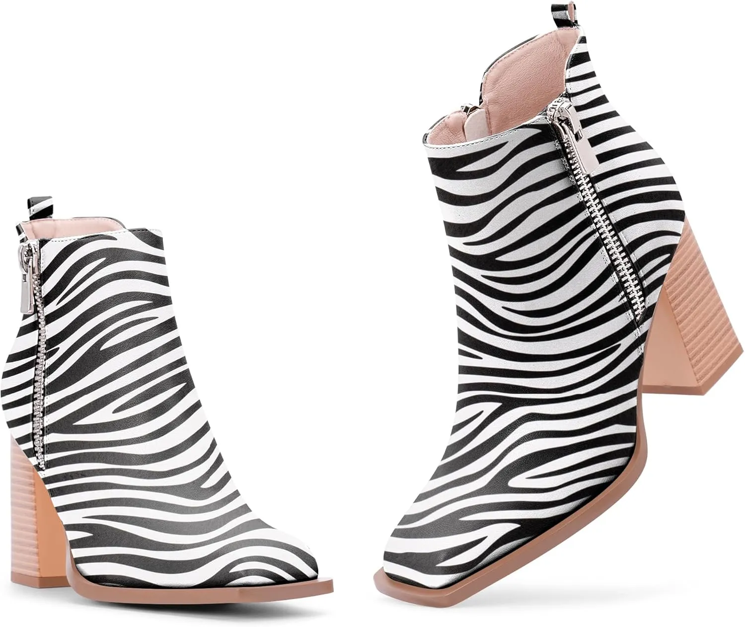 Women's Chunky High Heel Ankle Boots Side Zipper Square Toe Dress Booties