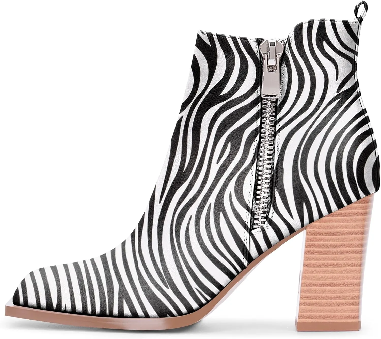 Women's Chunky High Heel Ankle Boots Side Zipper Square Toe Dress Booties